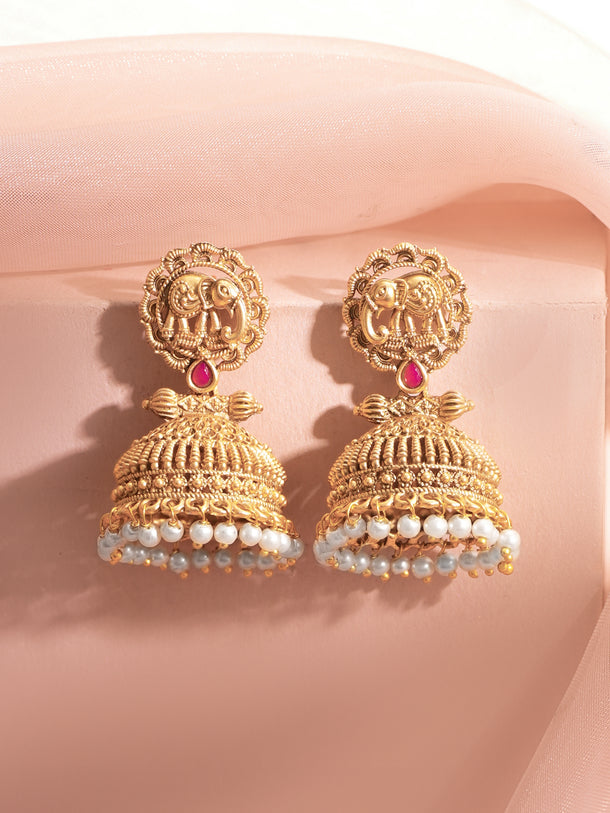 Gold Plated Royal Elephant Meenakari Sui Dhaga Earrings