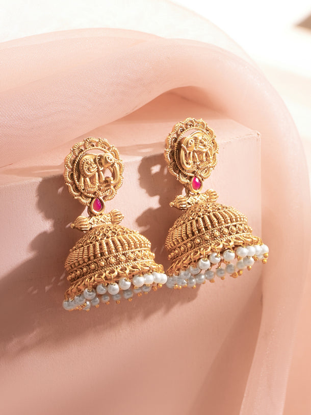 Gold Plated Royal Elephant Meenakari Sui Dhaga Earrings