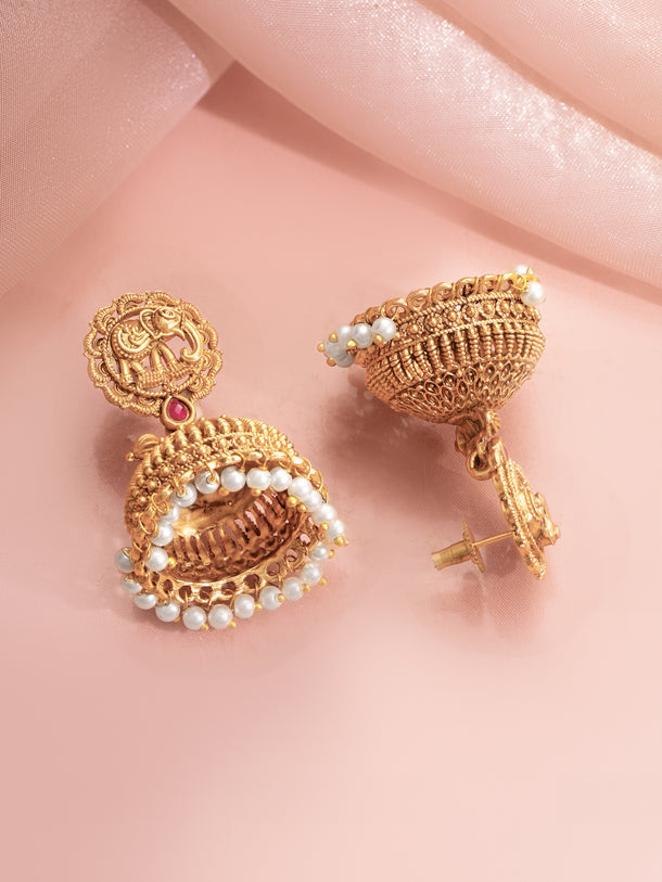 Gold Plated Royal Elephant Meenakari Sui Dhaga Earrings