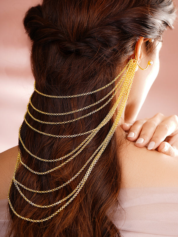 Gold Layered Chain Drape Hair Accessory