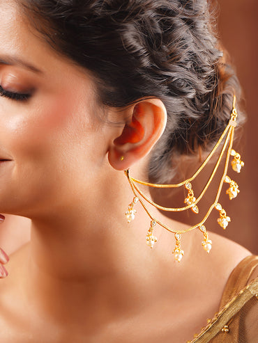 Gold Plated Kundan pearl Drop layered Kaan Chain