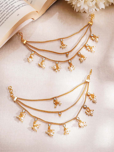 Gold Plated Kundan pearl Drop layered Kaan Chain