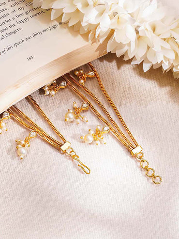 Gold Plated Kundan pearl Drop layered Kaan Chain