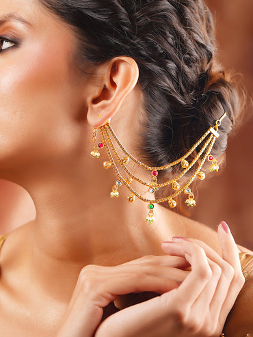 Gold Plated Layered Kundan Kaan Chain