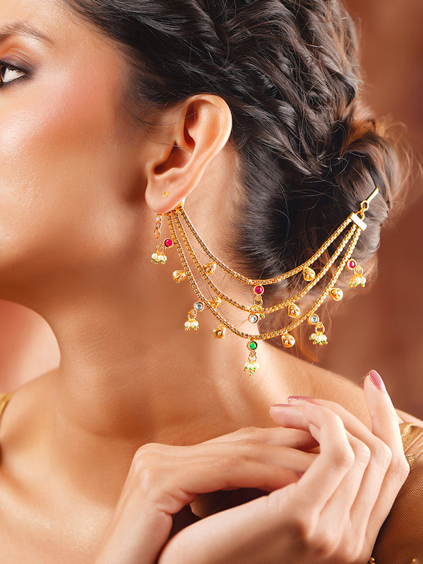 Gold Plated Layered Kundan Kaan Chain