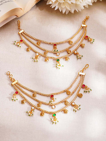 Gold Plated Layered Kundan Kaan Chain