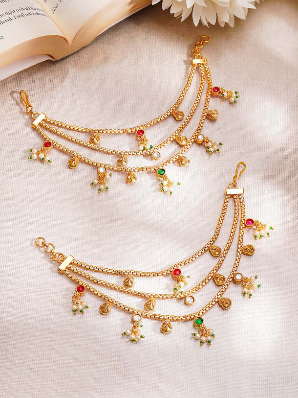 Gold Plated Layered Kundan Kaan Chain