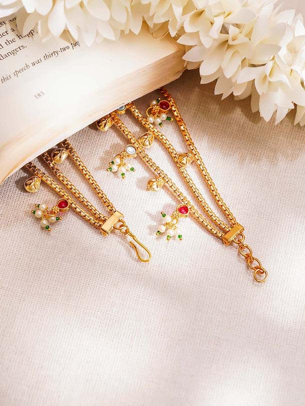 Gold Plated Layered Kundan Kaan Chain