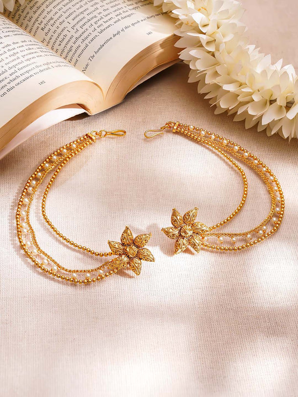 Gold Plated Pearl Beaded Star Motif Layered Kaan Chain