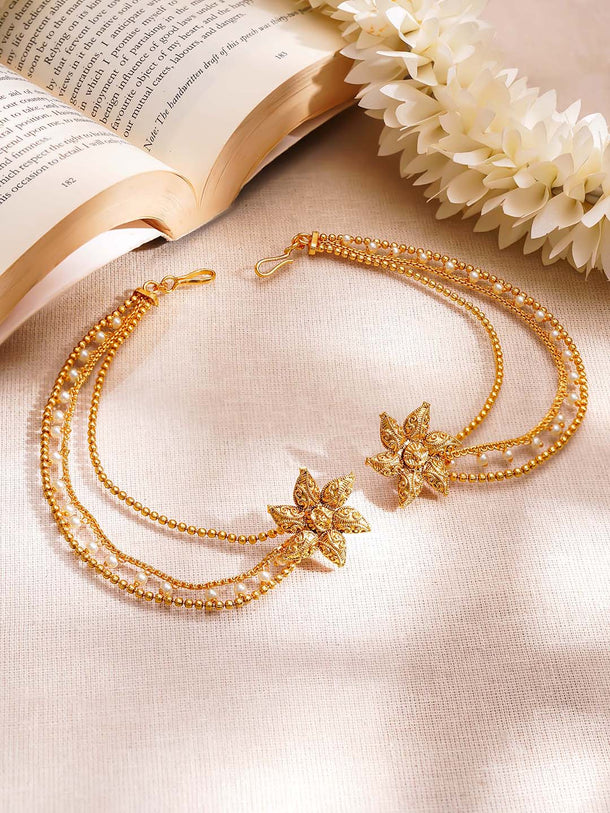 Gold Plated Pearl Beaded Star Motif Layered Kaan Chain