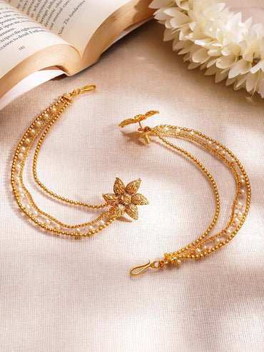 Gold Plated Pearl Beaded Star Motif Layered Kaan Chain