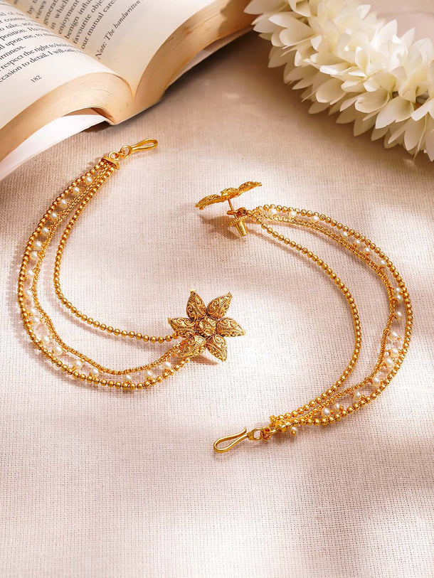 Gold Plated Pearl Beaded Star Motif Layered Kaan Chain
