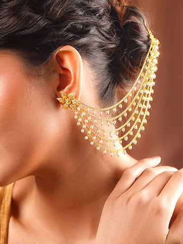 Gold Plated Pearl Beaded Star Motif Multi Layered Kaan Chain