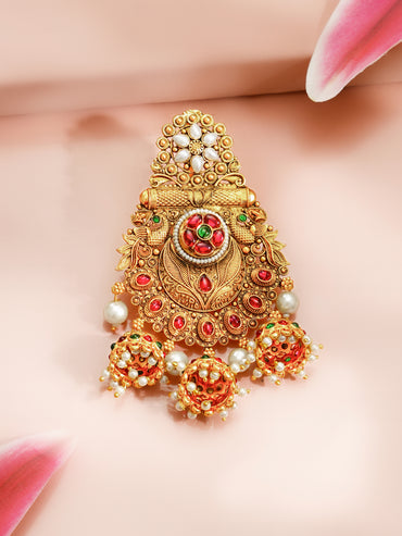 Gold Plated Bridal Kundan Pearl Jhumki Hair Jhumar
