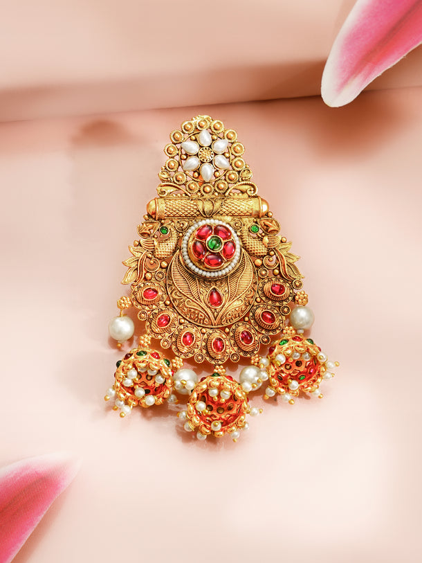 Gold Plated Bridal Kundan Pearl Jhumki Hair Jhumar