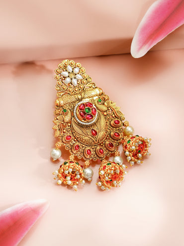 Gold Plated Bridal Kundan Pearl Jhumki Hair Jhumar