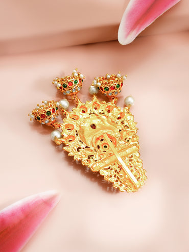 Gold Plated Bridal Kundan Pearl Jhumki Hair Jhumar