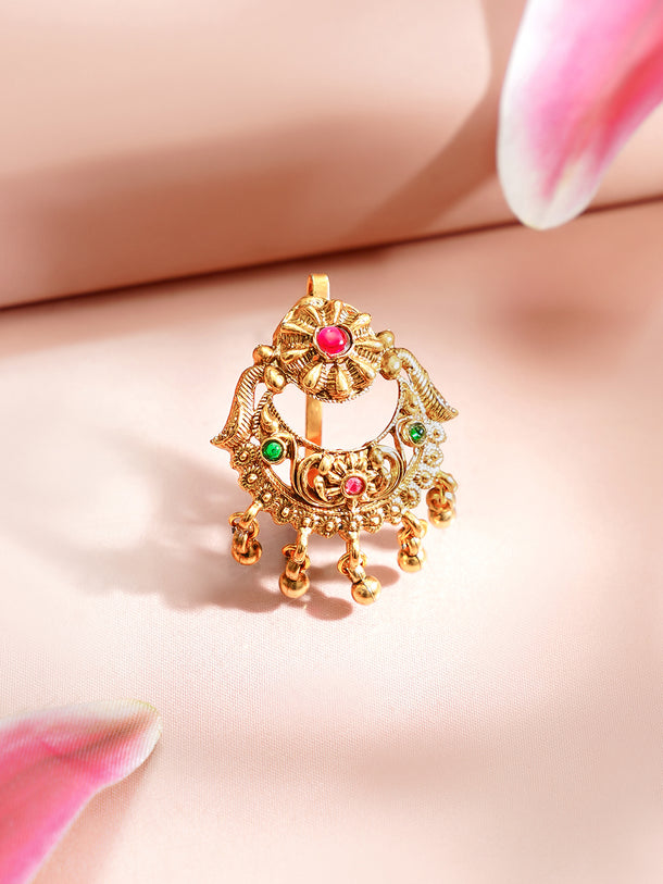 Gold Plated Ruby Moonlit Ghungroo Chandbali Hair Accessory Set of 9