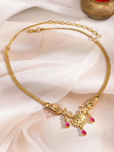 Peacock Motifs Alluring Pink Drops Necklace