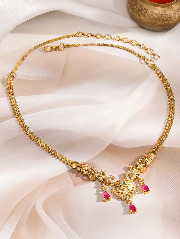 Peacock Motifs Alluring Pink Drops Necklace