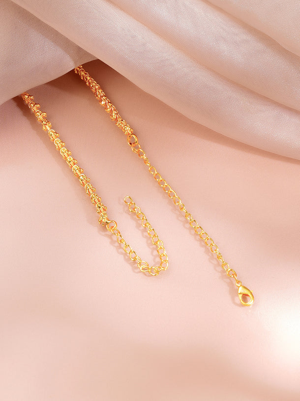 Gold Plated Textured Bead Long Chain Necklace