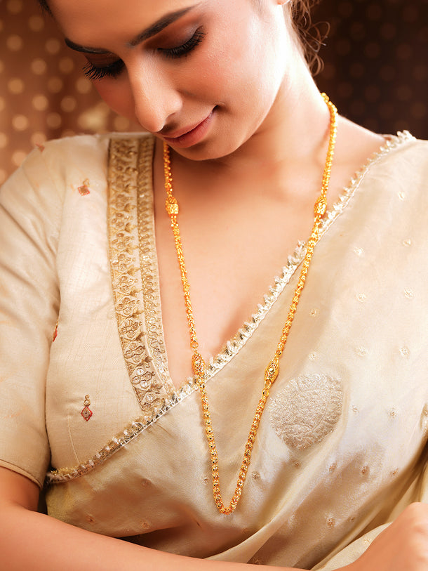 Gold Plated Filigree Beaded Long Chain Necklace