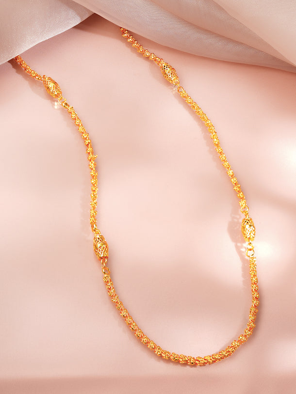 Gold Plated Filigree Beaded Long Chain Necklace