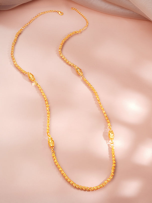 Gold Plated Filigree Beaded Long Chain Necklace