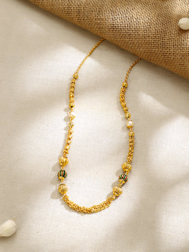 Gold Plated Meenakari Lantern Bead Pearl Chain Necklace