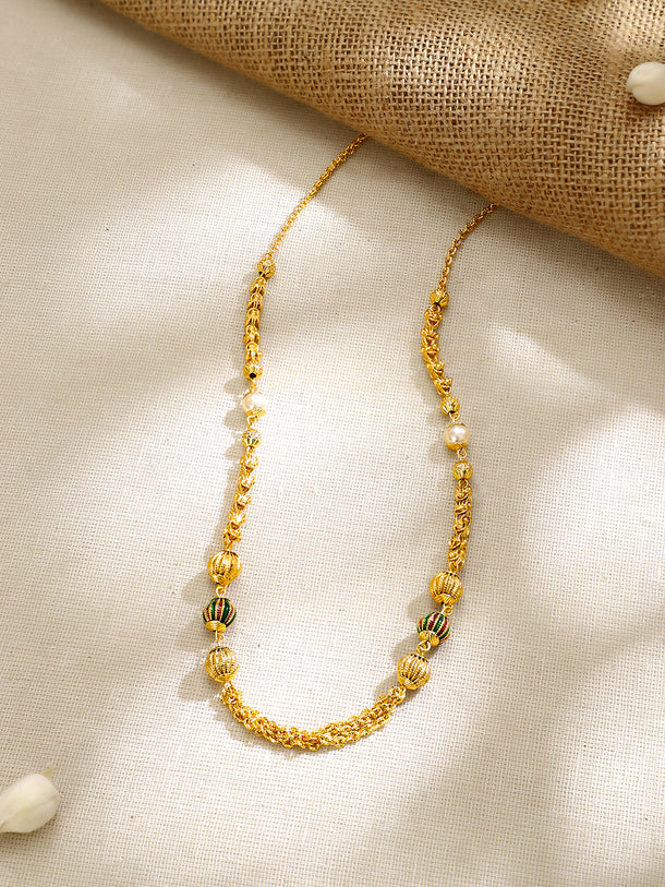 Gold Plated Meenakari Lantern Bead Pearl Chain Necklace