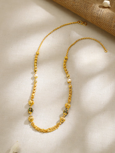 Gold Plated Meenakari Lantern Bead Pearl Chain Necklace