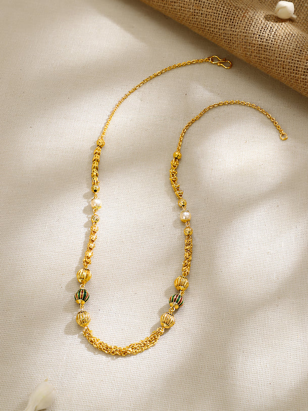Gold Plated Meenakari Lantern Bead Pearl Chain Necklace