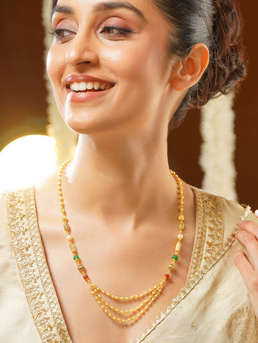 Gold Plated Festive Multicolour Bead Pearl Cascade Mala Necklace