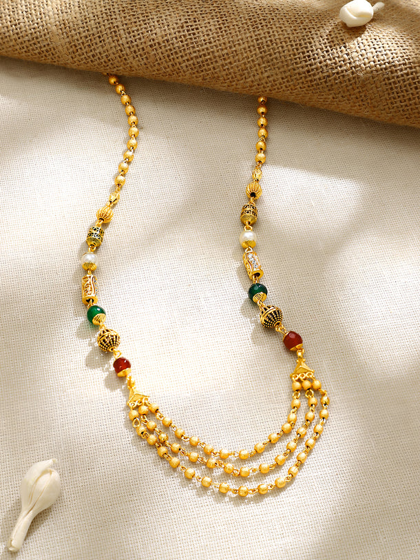 Gold Plated Festive Multicolour Bead Pearl Cascade Mala Necklace