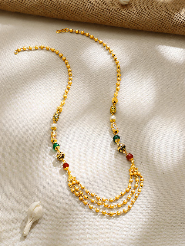 Gold Plated Festive Multicolour Bead Pearl Cascade Mala Necklace