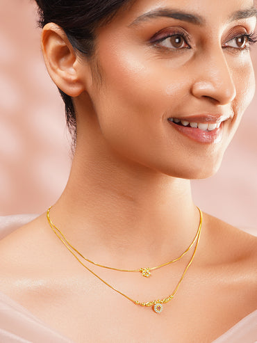 Gold Plated Twin Layer Blossom Ruby Zirconia Bead Chain Necklace