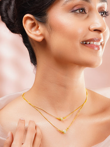 Gold Plated Twin Layer Zirconia Orb Bead Chain Necklace