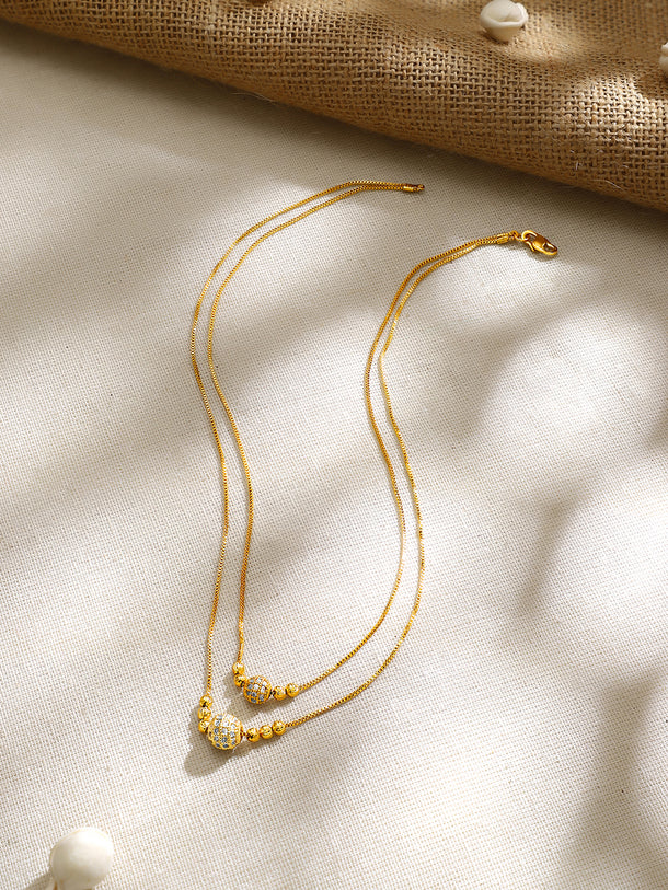 Gold Plated Twin Layer Zirconia Orb Bead Chain Necklace