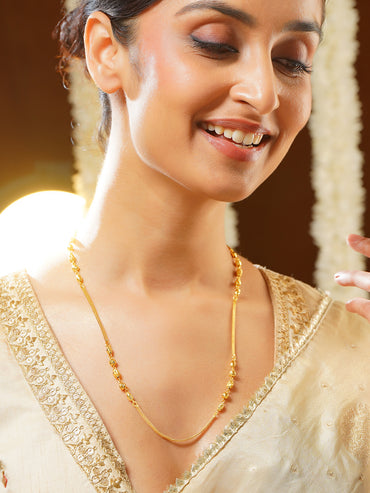 Gold Plated Diamond-Cut Bead Everyday Box Chain Necklace