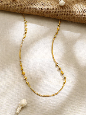 Gold Plated Diamond-Cut Bead Everyday Box Chain Necklace