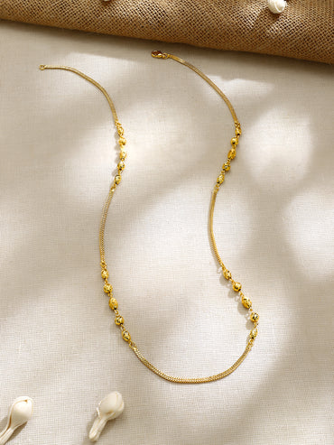 Gold Plated Diamond-Cut Bead Everyday Box Chain Necklace