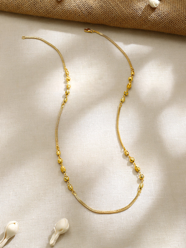 Gold Plated Diamond-Cut Bead Everyday Box Chain Necklace