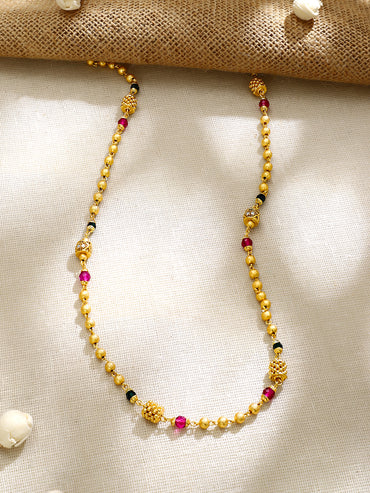 Gold Plated Festive Bead Ruby Green Filigree Orb Mala Chain