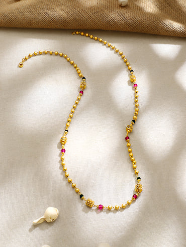Gold Plated Festive Bead Ruby Green Filigree Orb Mala Chain