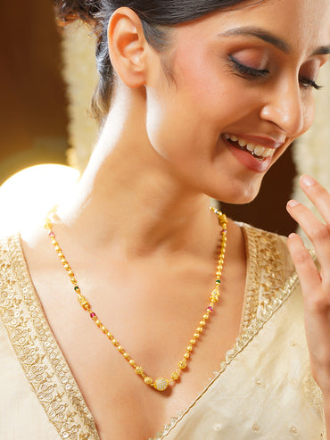 Gold Plated Sparkle Bead Ruby Emerald Zirconia Orb Mala Chain