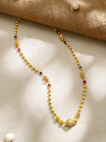 Gold Plated Sparkle Bead Ruby Emerald Zirconia Orb Mala Chain