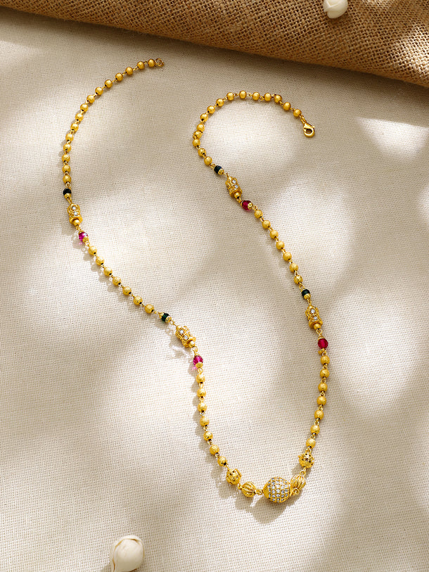 Gold Plated Sparkle Bead Ruby Emerald Zirconia Orb Mala Chain