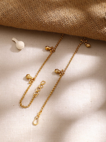 Gold Plated Royal Elephant Arch Pendant Kundan Ghungroo Long Necklace