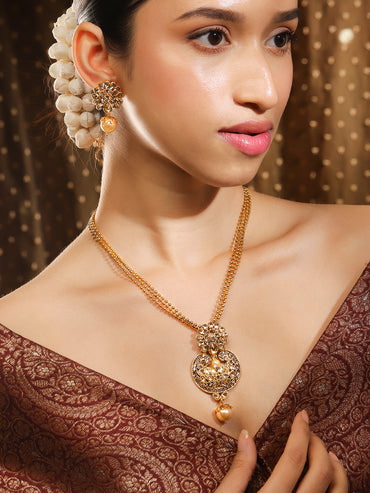 Rubans 22K Gold Plated Handcrafted Kundan Stone Pendant Set