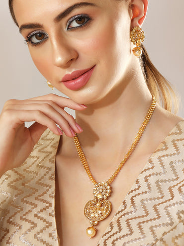 Rubans 22K Gold Plated Handcrafted Kundan Stone Pendant Set